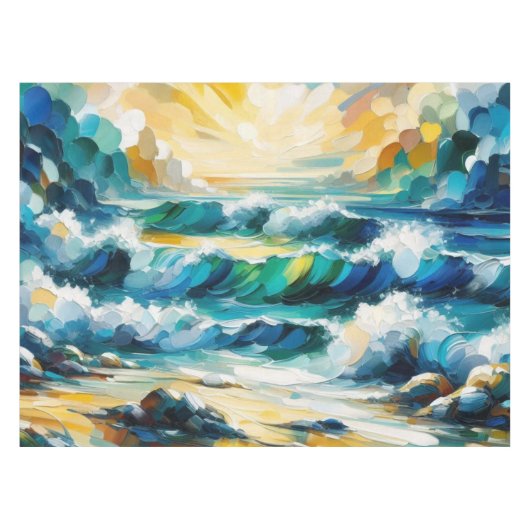 Tablecloth Ocean Waves Abstrakte Malerei nautisch Tischdecke (Vorderseite (Horizontal))