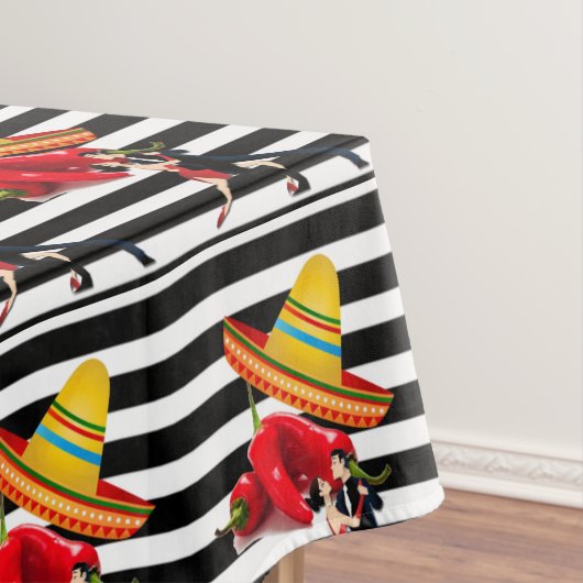 Tablecloth Schwarz-weiß Stripe Dancing Somebrero Tischdecke (Beispiel)