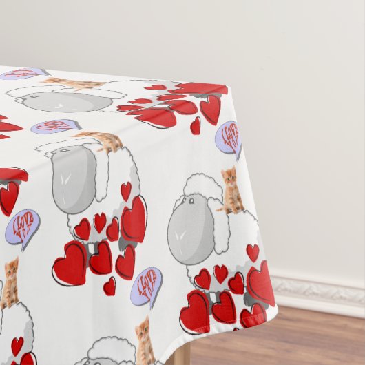 Tablecloth White Sheep Red Hearts Kitten Tischdecke (Beispiel)