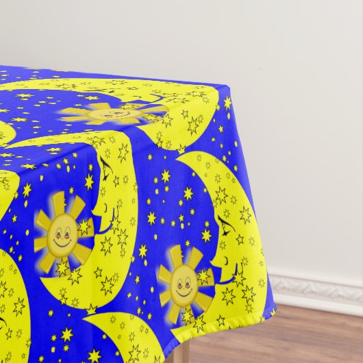 Tablecloth Yellow Sun Moon Stars Blue Tischdecke (Beispiel)