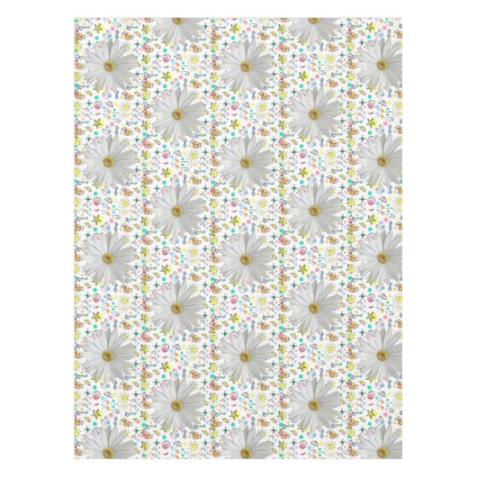 Tableclout White Daisy Floral Summer Fun Tischdecke (Vorderseite)