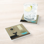 Tabletop-Katze aus dem Mittelalter mit Kugelschrei Glasuntersetzer (Schrägansicht)