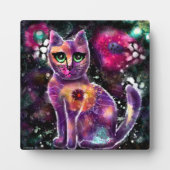 Tabletop Plaque Whimsical Abstrakt Floral Cat Fotoplatte (Vorderseite)