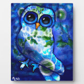 Tabletop Plaque Whimsical Abstrakt Owl Blue Green Fotoplatte (Vorderseite)