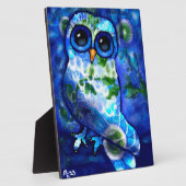 Tabletop Plaque Whimsical Abstrakt Owl Blue Green Fotoplatte (Seite)
