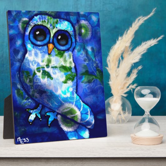 Tabletop Plaque Whimsical Abstrakt Owl Blue Green Fotoplatte (Seite)