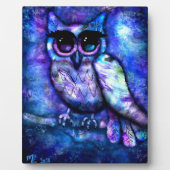 Tabletop Plaque Whimsical Big Eyes Owl Blau Fotoplatte (Vorderseite)