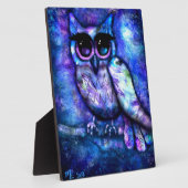 Tabletop Plaque Whimsical Big Eyes Owl Blau Fotoplatte (Seite)