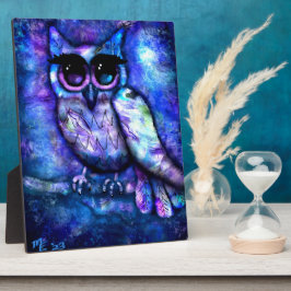 Tabletop Plaque Whimsical Big Eyes Owl Blau Fotoplatte