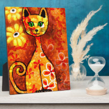 Tabletop Plaque Whimsical Retro 60er Kitty Cat Art