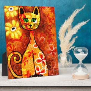 Tabletop Plaque Whimsical Retro 60er Kitty Cat Art Fotoplatte