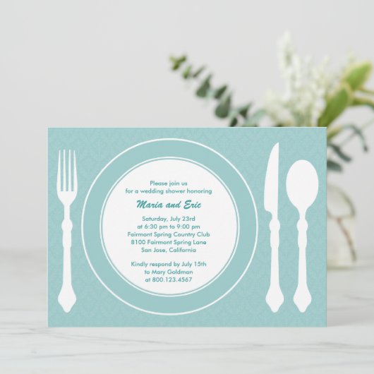 Tabletop Polterabend Einladung Türkis (Stehend Vorderseite)