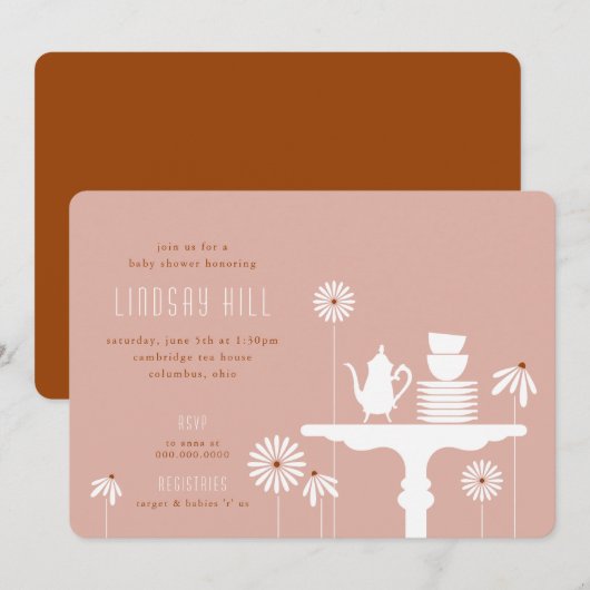 Tabletop Tea Floral Baby Dusche Einladung (Vorne/Hinten)