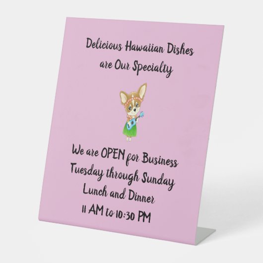 Tabletop Unterschreiben für hawaiianisches Restaur Sockelschild (Vorderseite)