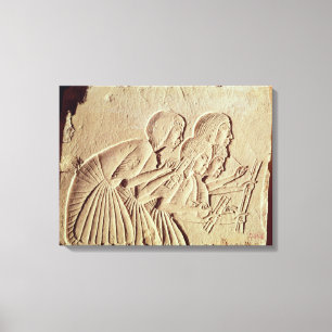 Tablette, die vier Schreiber bei der Arbeit Leinwanddruck