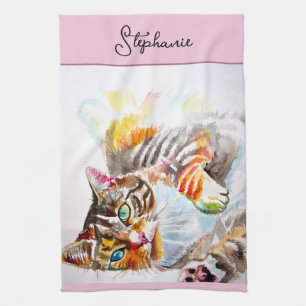 Tablette Tablette Pastelltiere Katzen Rose Frauen  Geschirrtuch
