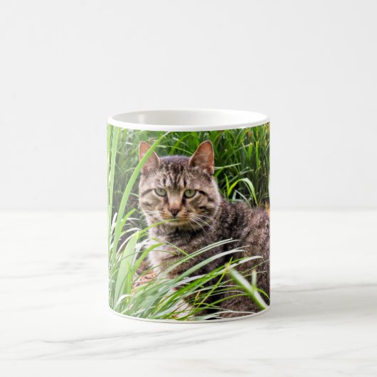 Tablettenkatze im Gras-Foto Kaffeetasse (Mittel)