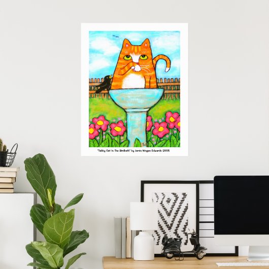 Tablettenkatze im Vogelbad Poster (Heimbüro)