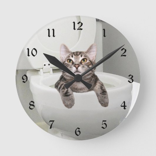 Tablettenkatze in der Toilette Runde Wanduhr (Vorderseite)