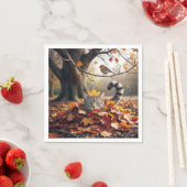 Tablettenkatze In einem Pil aus Herbstblättern Serviette (Beispiel)