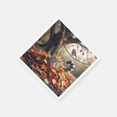 Tablettenkatze In einem Pil aus Herbstblättern Serviette (Ecke)