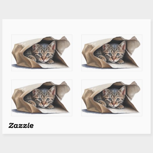 Tablettenkatze in Papiertasche Rechteckiger Aufkleber (Blatt)