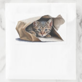 Tablettenkatze in Papiertasche Rechteckiger Aufkleber (Tasche)