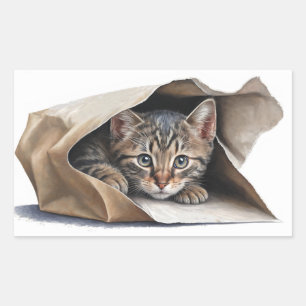Tablettenkatze in Papiertasche Rechteckiger Aufkleber