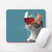 Tablettenkatze mit Glas aus Rotwein Mousepad (Mit Mouse)