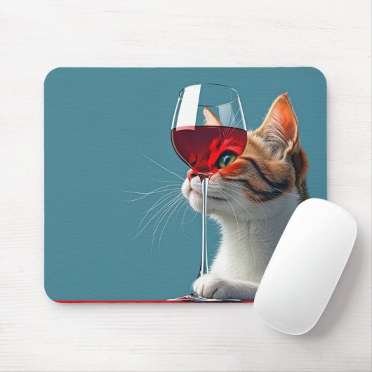 Tablettenkatze mit Glas aus Rotwein Mousepad (Mit Mouse)