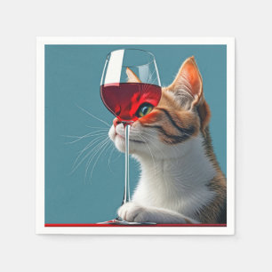 Tablettenkatze mit Glas aus Rotwein Serviette