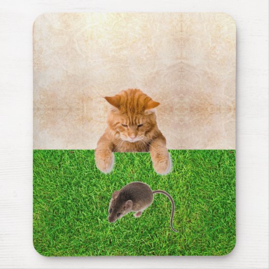 Tablettenkatze Nach Niedlicher Maus, Gras Mousepad (Vorne)
