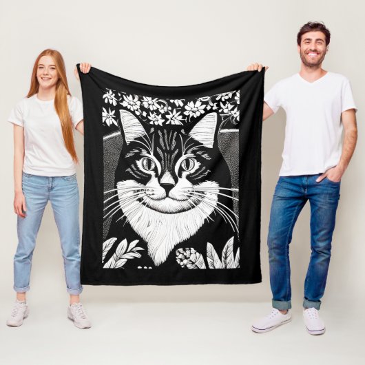 Tablettenkatze Umgeben mit Blume Fleecedecke (Beispiel)