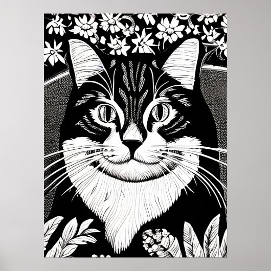 Tablettenkatze Umgeben mit Blume Poster (Vorne)