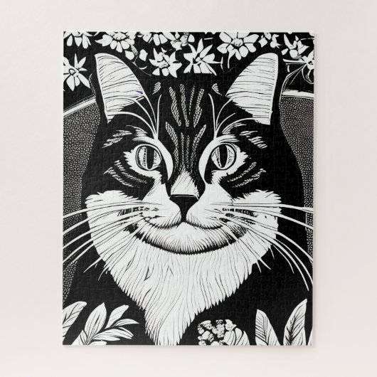 Tablettenkatze Umgeben mit Blume Puzzle (Vertikal)