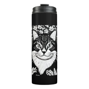 Tablettenkatze Umgeben mit Blume Thermosbecher
