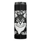 Tablettenkatze Umgeben mit Blume Thermosbecher (Rückseite)