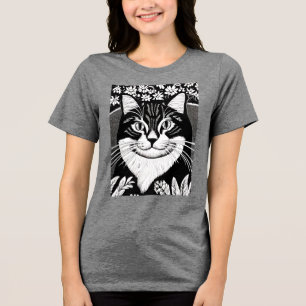 Tablettenkatze Umgeben mit Blume Tri-Blend Shirt