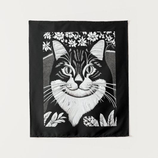 Tablettenkatze Umgeben mit Blume Wandteppich (Vorderseite)