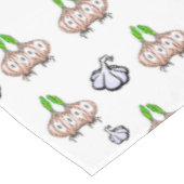 Tablettenweiße Zwiebeln, Knoblauchsuppe Kochen Tischdecke (Schrägansicht)