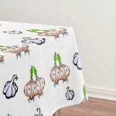 Tablettenweiße Zwiebeln, Knoblauchsuppe Kochen Tischdecke (Beispiel)