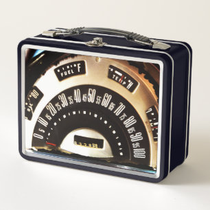 Tachometer mit Messgeräten eines klassischen Autos Metall Brotdose
