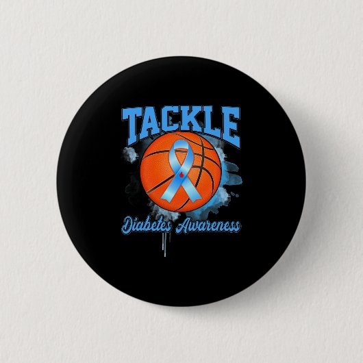 Tackle Basketball Blue Ribbon Diabetes Bewusstsein Button (Vorderseite)