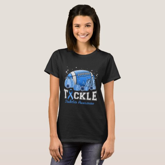 Tackle Football Diabetes Blue Ribbon Dibetes Aware T-Shirt (Vorne ganz)