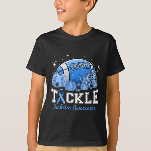 Tackle Football Diabetes Blue Ribbon Dibetes Aware T-Shirt (Vorderseite)