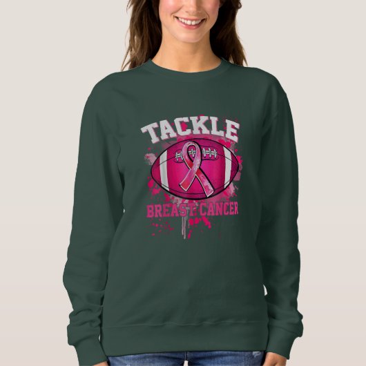 Tackle Football Pink Ribbon Brustkrebs Auswarenes Sweatshirt (Vorderseite)