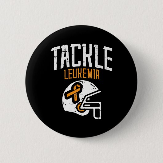 Tackle Leukemia Helmet Orange Ribbon Blood Cancer Button (Vorderseite)