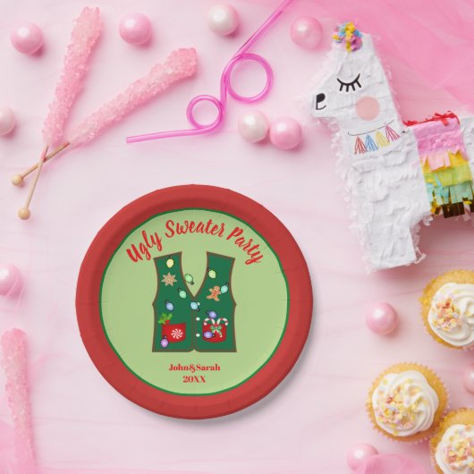 Tacky Christmas Lights Ugly Sweater Party Pappteller (Party)