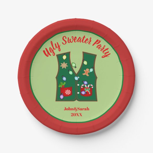 Tacky Christmas Lights Ugly Sweater Party Pappteller (Vorderseite)