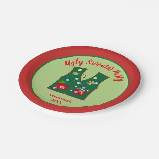 Tacky Christmas Lights Ugly Sweater Party Pappteller (Schrägansicht)